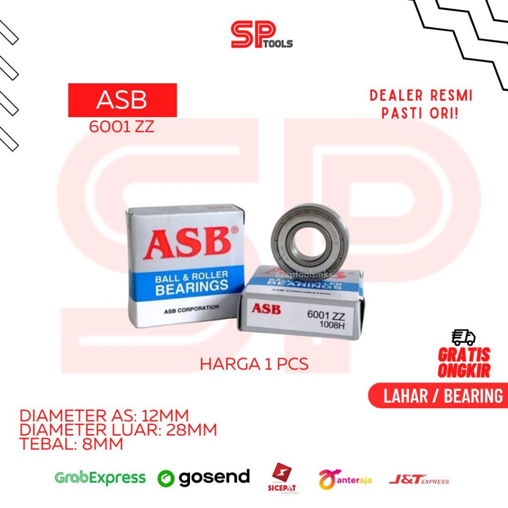 LAHAR / BEARING ASB 6001ZZ 6001 ZZ TUTUP BESI 12MM X 28MM x 8MM