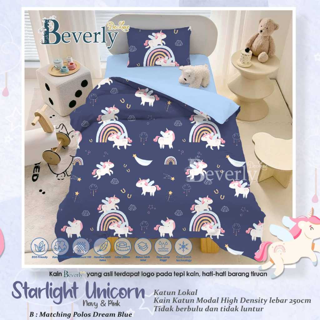 KAIN SPREI METERAN KATUN CVC LOKAL MOTIF STARLIGHT UNICORN NAVY