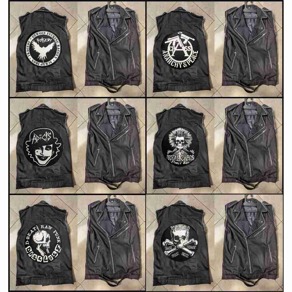 jaker dobel kerah,rompi ramones,jaket punk,rompi full resleting+emblem.rompi werpack,jaket werpack,