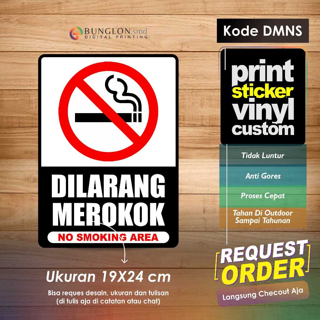 

STIKER DILARANG MEROKOK NO SMOKING AREA + LIMINASI KODE DMNS HITAM