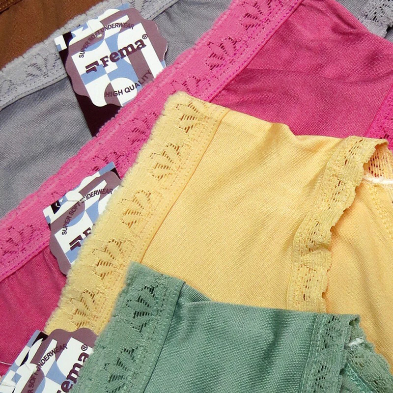 PAKET 12PC Cd Fema 883 Celana Dalam Wanita Dewasa dan Remaja Motif Polos Aksen Renda Bahan Katun - G