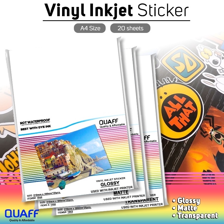 

KODE VDV7C Kertas Sticker Vinyl Inkjet Anti Air 2 lembarpack ukuran A4 White glossy PP Matte Glossy Matte Transparent