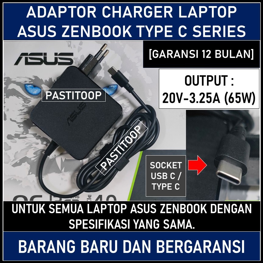 Adaptor Charger Asus Zenbook Q408UG Q408UG-211 Type C 65W ORIGINAL