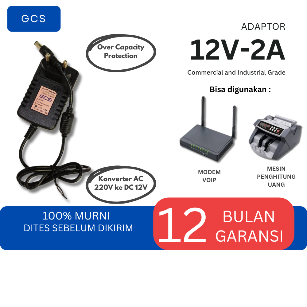 Adaptor AC DC 12V-2A Adaptor Router Wifi Modem Kamera CCTV LED Strip Monitor Harddisk Eksternal Kont