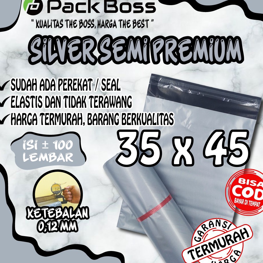 

KODE 8AIMV 35x45 SILVER SEMI PREMIUM POLYMAILER PACKAGING ONLINE ADA PEREKAT