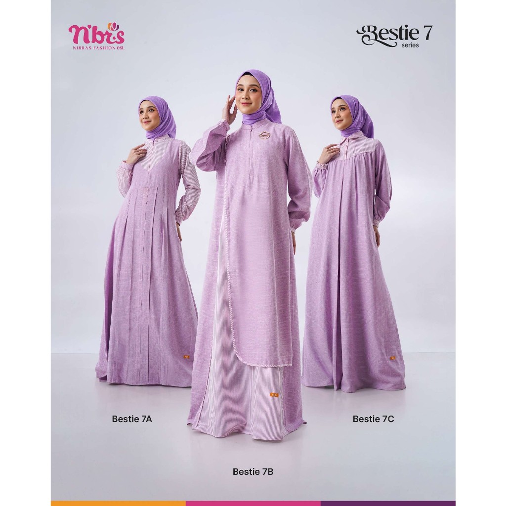 NIBRAS GAMIS BESTIE SERIES 7A, 7B, 7C/ GAMIS DEWASA TERBARU WARNA LILAC BY NIBRAS ORI/ BAJU GAMIS TE