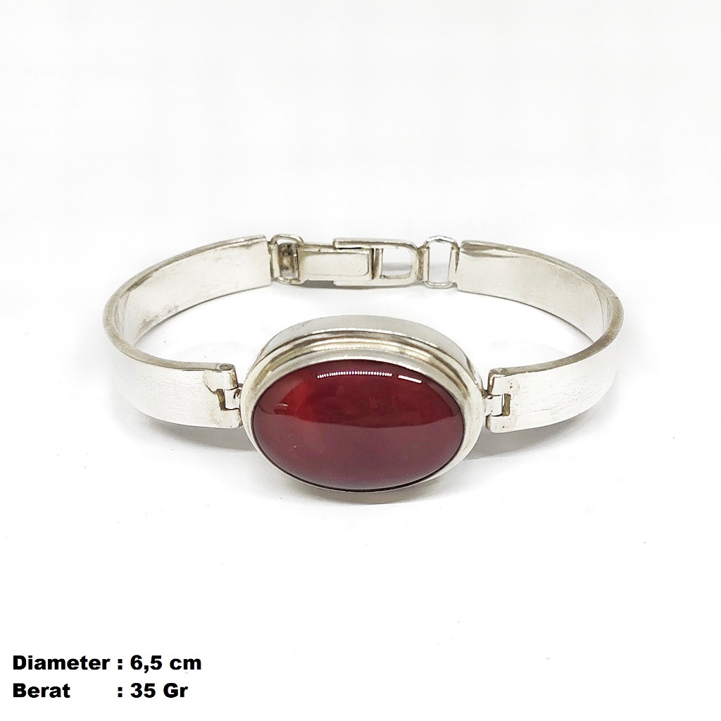 Gelang Brecelet Bangle Polos Batu Carnelian Perak Silver Bali Asli 925 Pria Wanita Elegant Costum