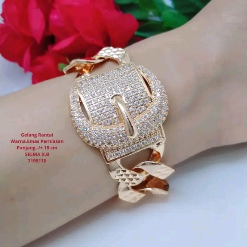 gelang jumbo titanium lapis emas mewah