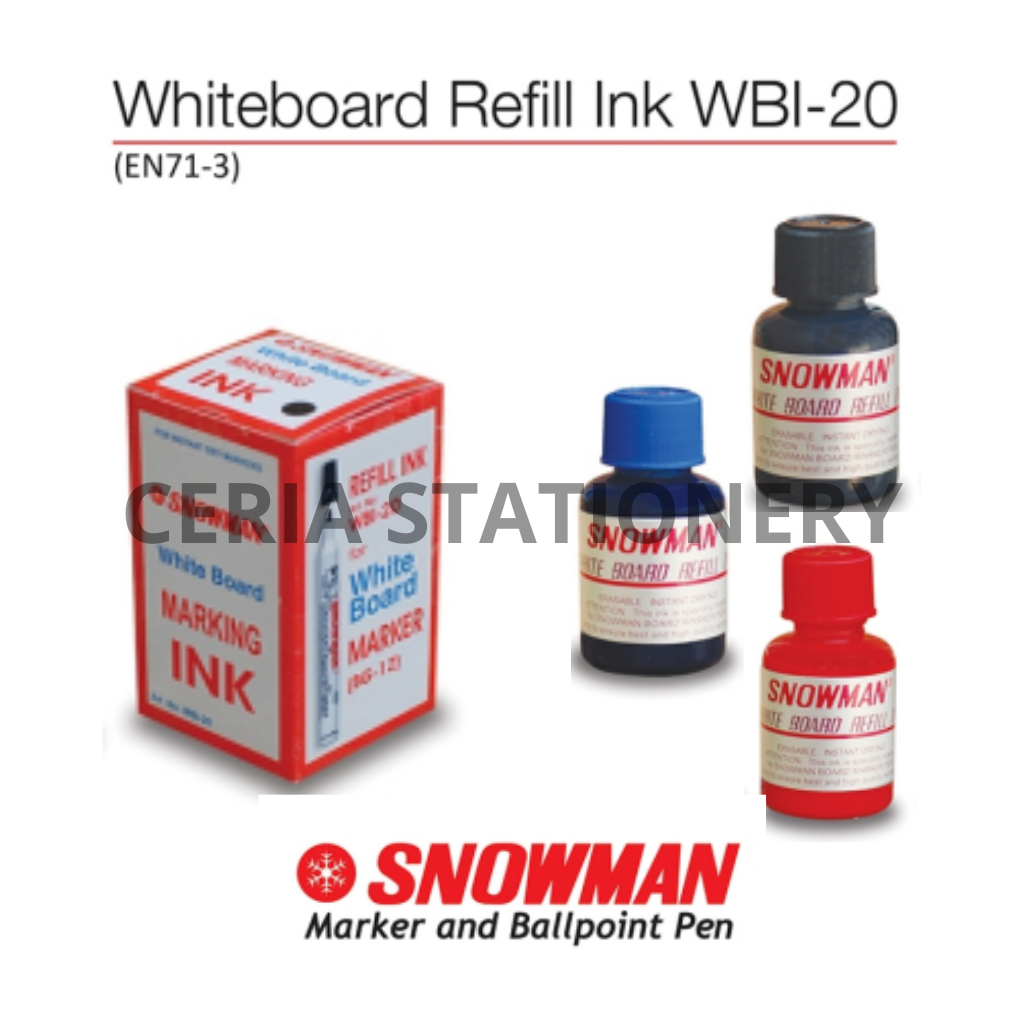 

Refill Tinta Spidol Whiteboard Snowman WBI 20 / Refill Whiteboard Ink WBI-20 / Isi Ulang Spidol Snowman Hitam Biru Merah