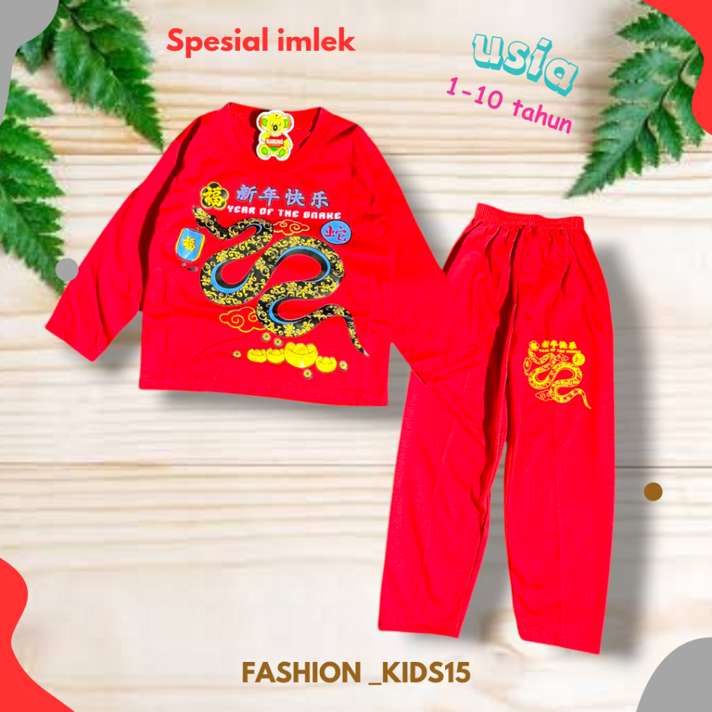 baju imlek anak cowo cewek lengan panjang usia 1-10 tahun motif gong xi fat cai shio ular tahun baru