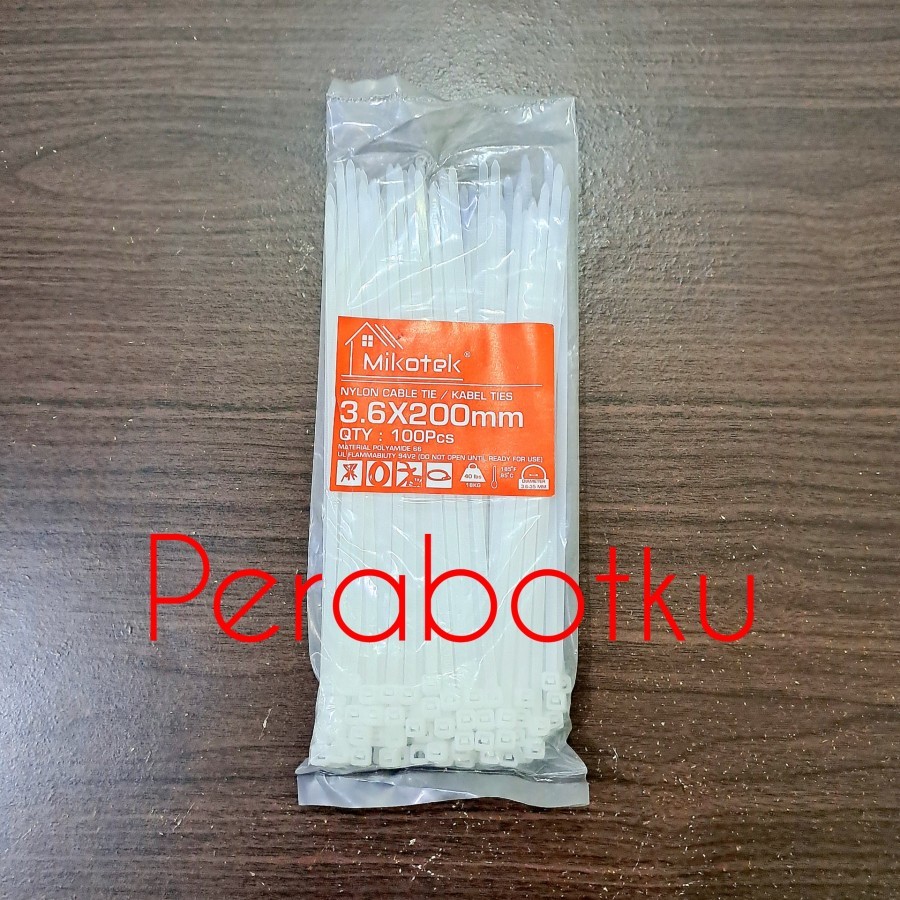 

Kabel Ties 20 cm Tebal 3.6 mm Mikotek isi 100 pcs / Kabel Tis Tali Sabuk Putih 200 mm