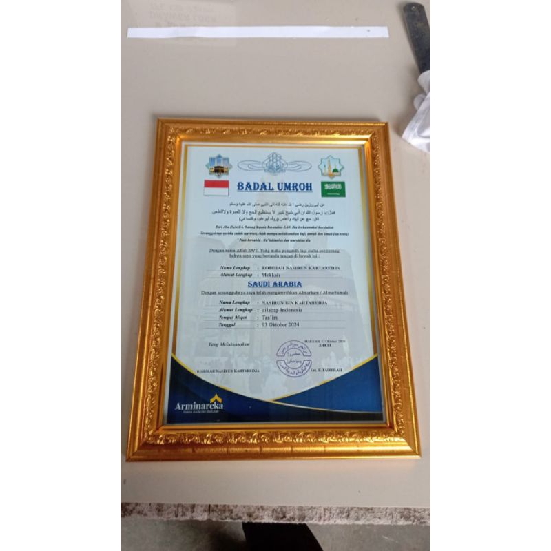 sertifikat badal umroh pigura