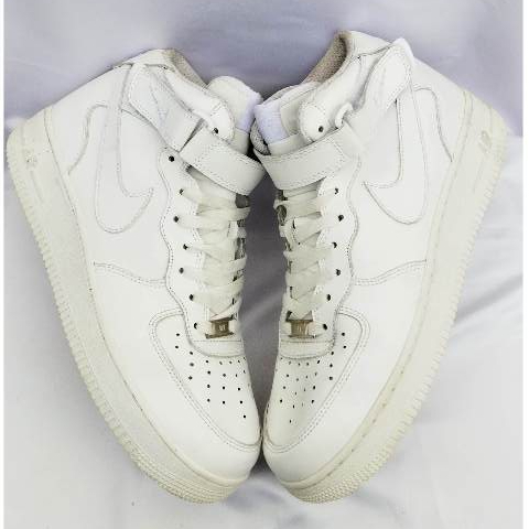 Sepatu Pria Second Branded Nike Air Force 1 High Kulit Sneakers Full White/Putih