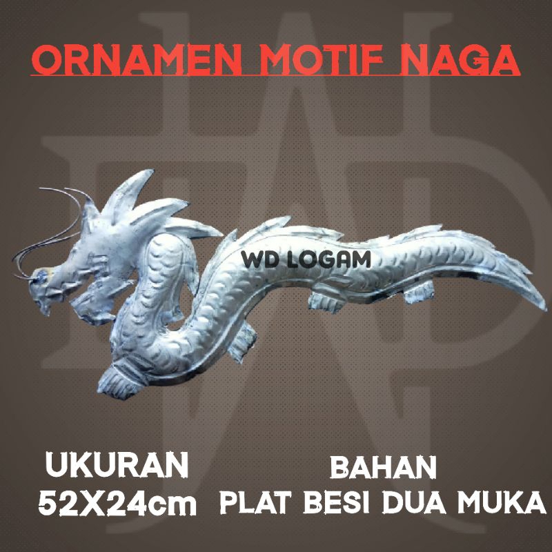 ORNAMEN PAGAR BESI MOTIF NAGA 52x24cm DUA MUKA , HIASAN PINTU PAGAR BESI