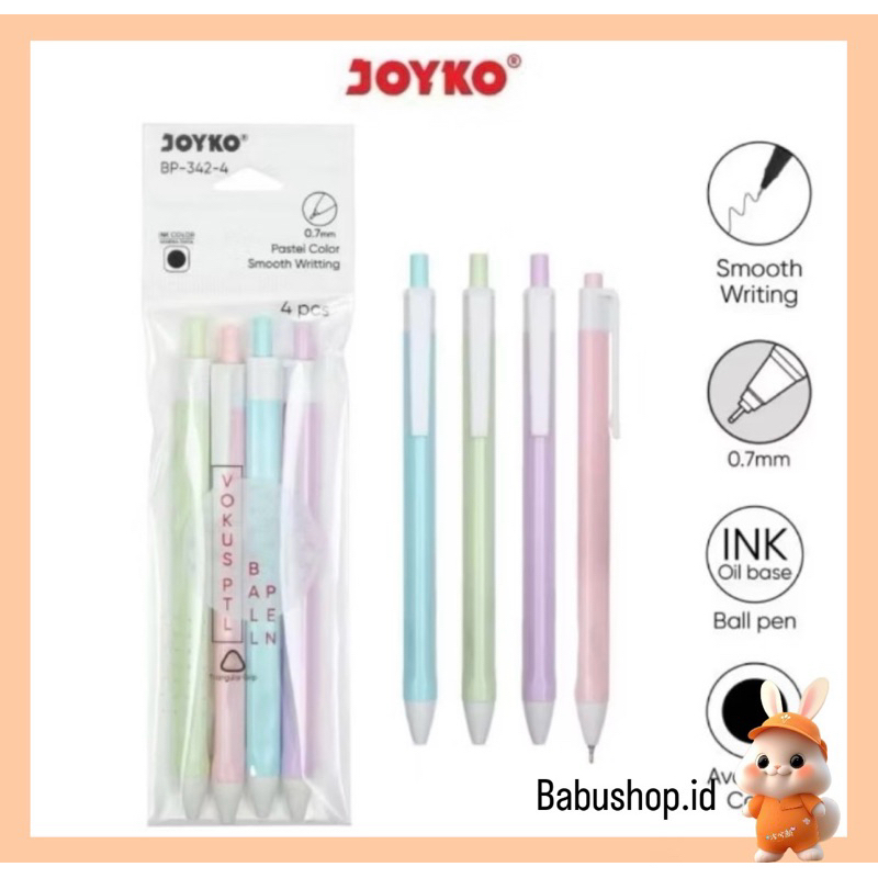 

BBS PULPEN PENA JOYKO BP-342(SET ISI 4)VOKUS 0.7 mm BOLPEN MURAH HITAM WARNA PASTEL