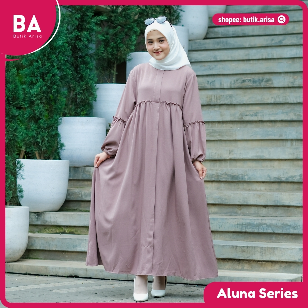 Gamis Wanita Terbaru Lengan Balon Muslim Dewasa Muslimah Kekinian Remaja Ruffle Busui Friendly Polos