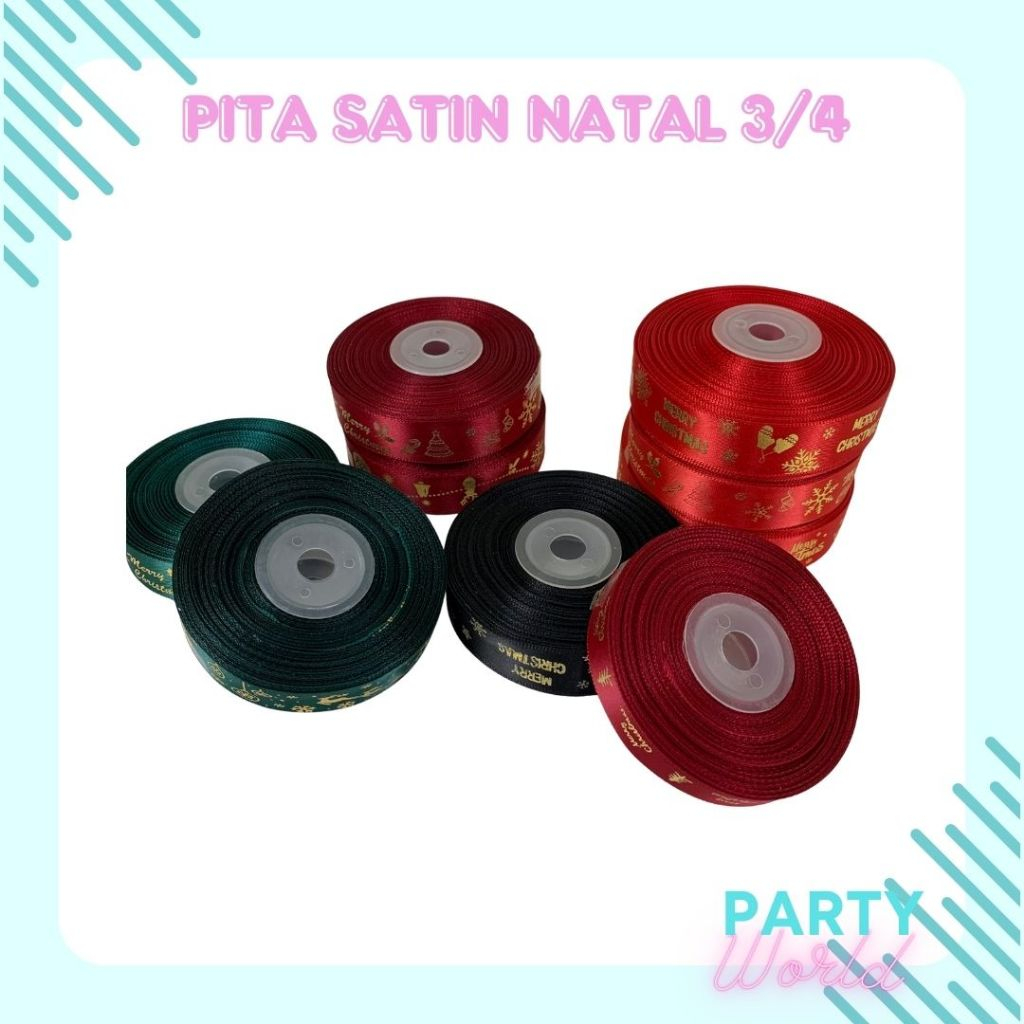 

Per Meter Pita Natal 3/4 Pita Satin Natal Pita Merry Christmas Bahan Satin Untuk Hampers Gift Kado