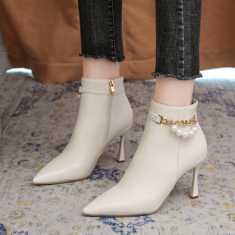 Autumn and winter plush style pointed boots with versatile slim heel Martin boots