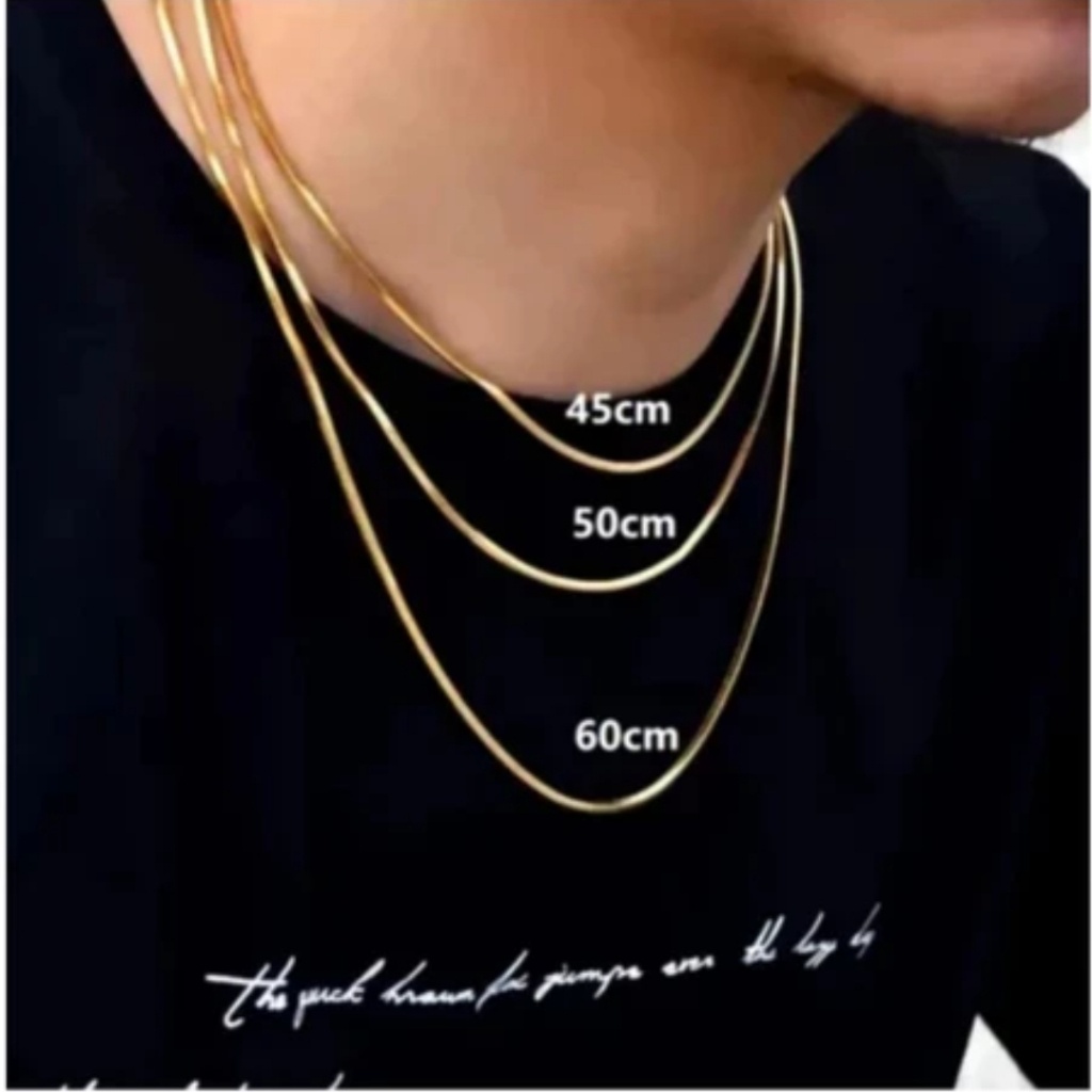 kalung belut gepeng gold titanium pria wanita anti karat/kalung titanium pipih gold
