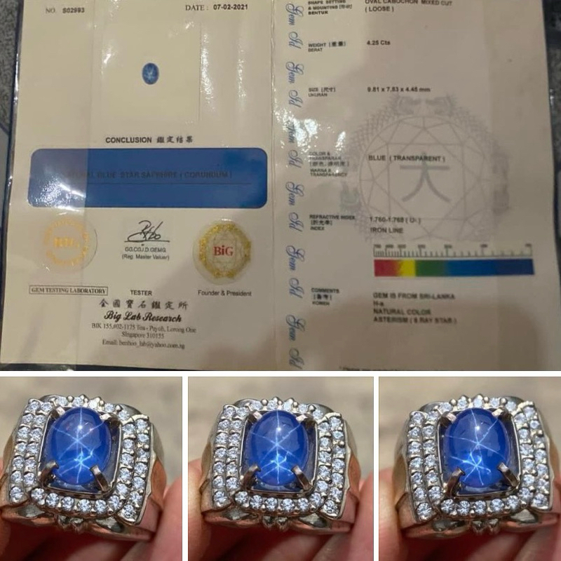 Cincin Kantoran Blue Star Safir Ring Perak Top Quality