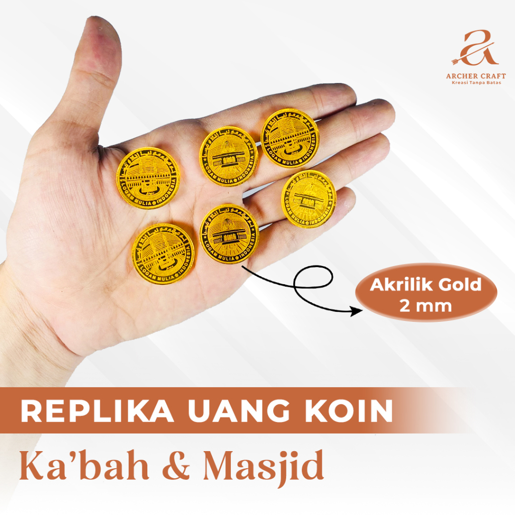REPLIKA TIRUAN KOIN KA'BAH & MASJID LOGAM MULIA AKSESORIS MAHAR AKRILIK