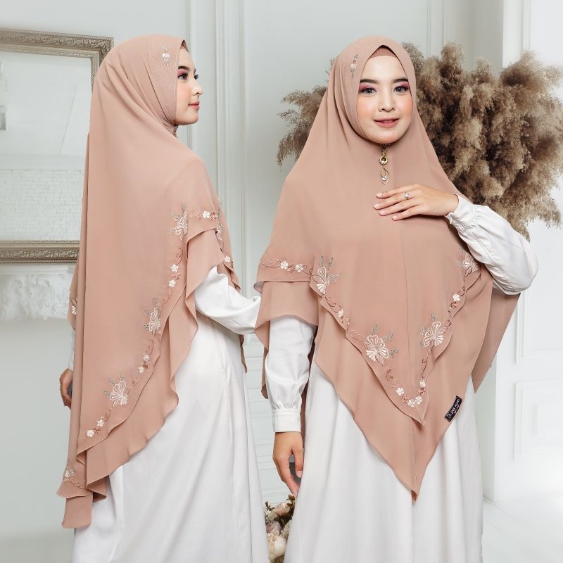 your hijab - khimar syari bordir jilbab ceruty 2 layer full bordir hijab pesta mewah 2 layer