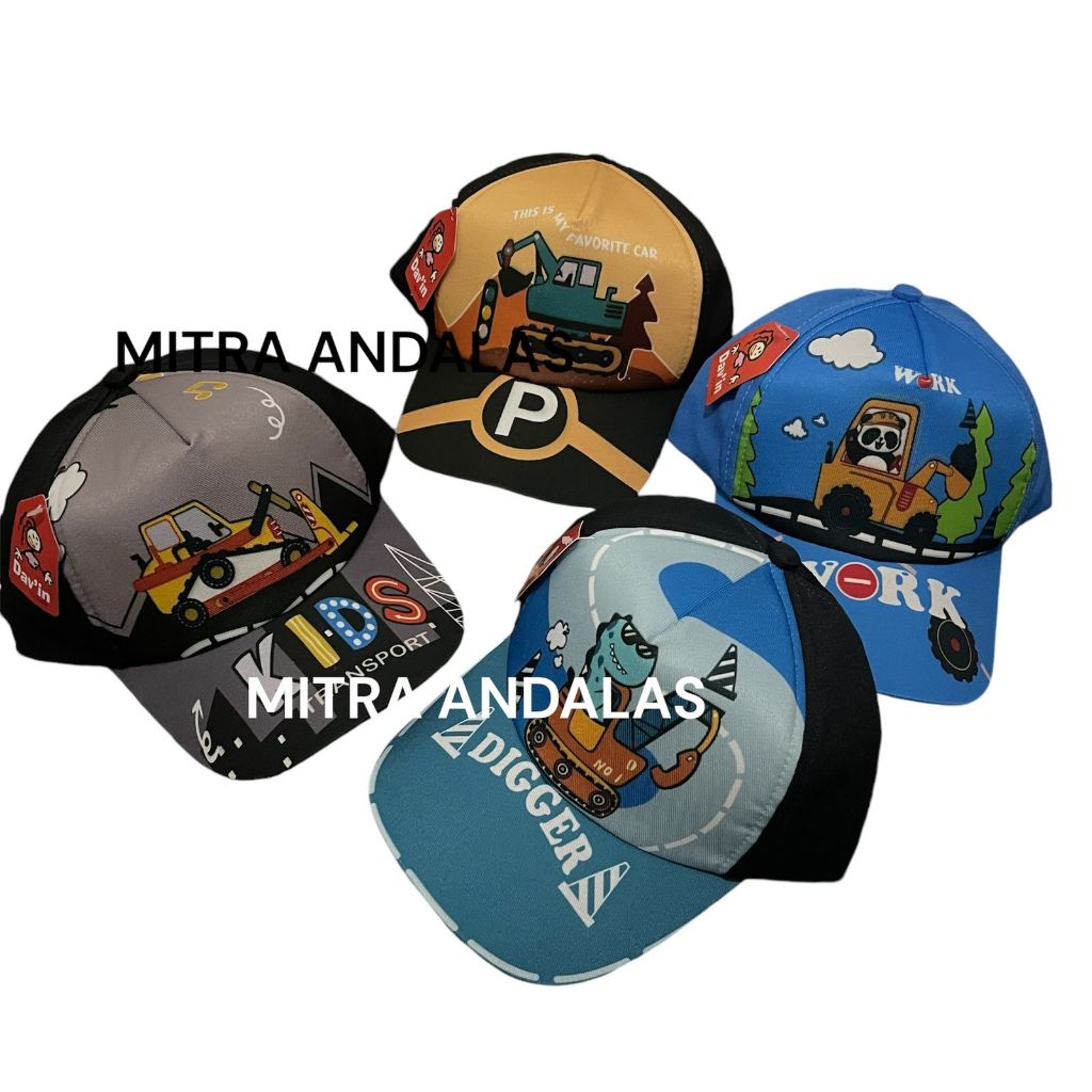 Topi Baseball Anak Laki Laki umur 2-10 tahun Model sublime Eskavator Mobil Truk Kontruksi Exkavator 