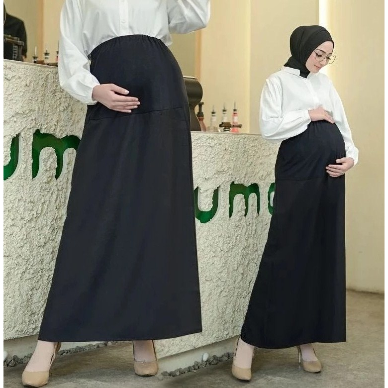 ROK HAMIL PANJANG WANITA HITAM PREMIUM ROK KERJA KANTOR FORMAL IBU HAMILCEWEK BUMILBIG SIZE JUMBO BL