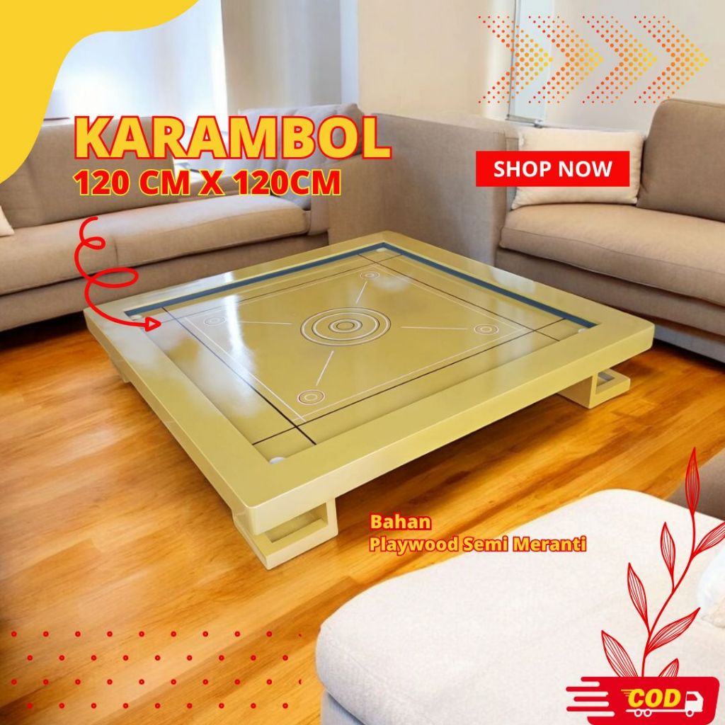 Papan Karambol Kayu besar Ukuran 120x120 Lengkap 1 Set Warna Coklat Premium - PL120.4