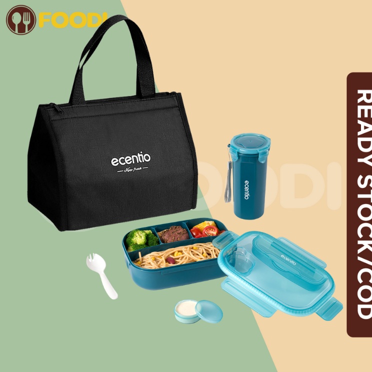 Dijamin Awet  ready stockecentio  FOODI 4 Sekat Grid 12ml Kotak Makan Set anak dan 5ml botolLunch Bo
