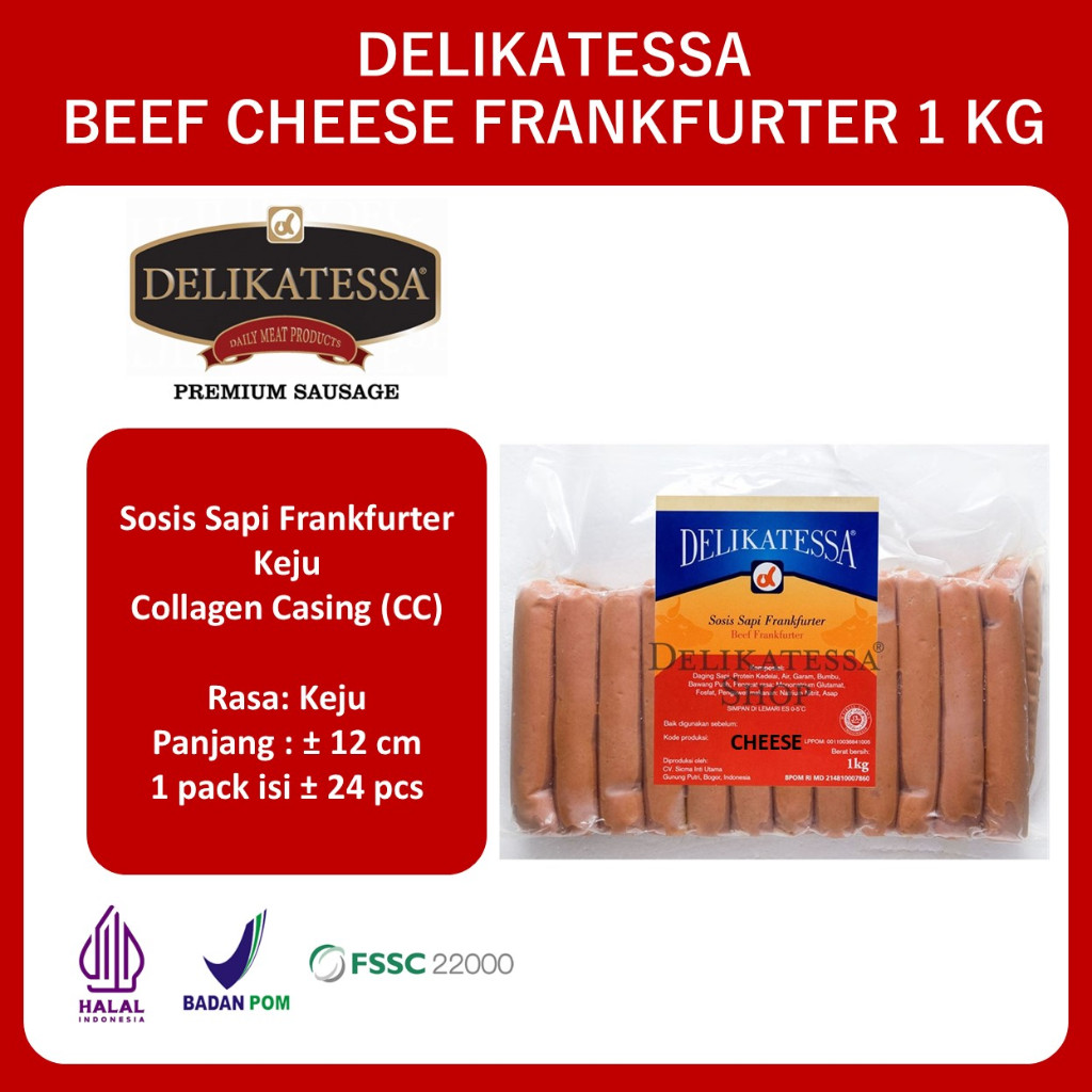 

Delikatessa Beef Cheese Frankfurter 1 KG Sosis Sapi Keju Halal