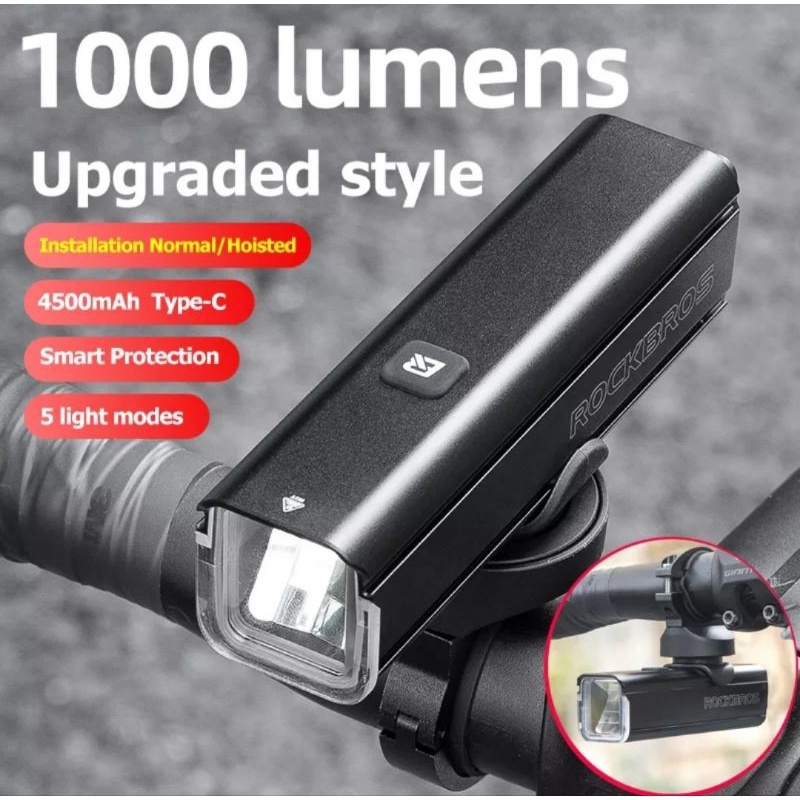 Lampu Rockbros RHL 1000 Sepeda Depan 1000 Lumens 2 Bracket