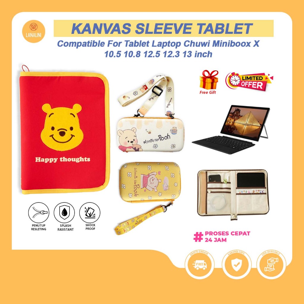 Tas Sleeve Pouch Bag Case Cover Pouch  Chuwi MiniBook X 10.8 inch 2022 Pooh Kartun Disney Sarung Han