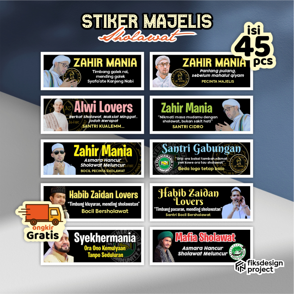 

(mix custom isi 45 pcs) Stiker Majelis Mafia Sholawat, Zahirmania,Syekhermania, Habib Zaidan Lover