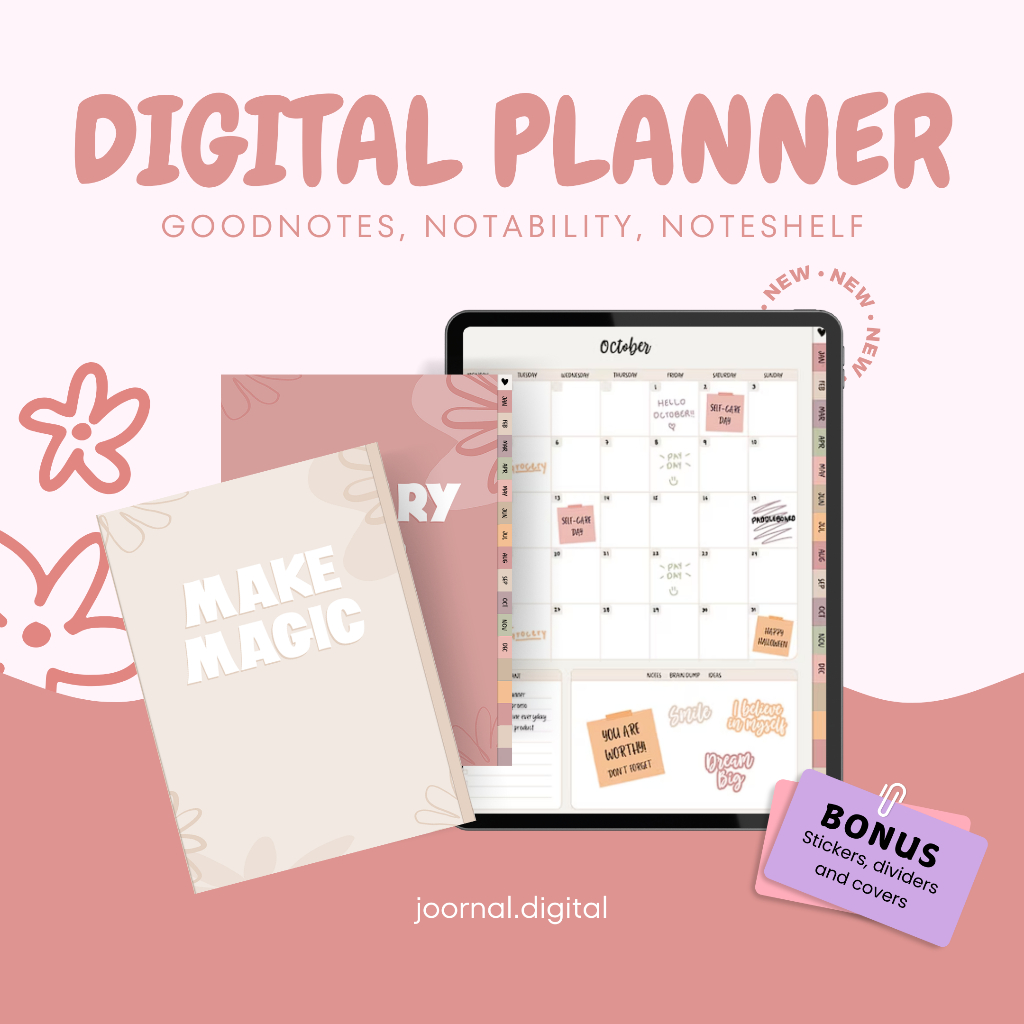 Monthly Digital Planner Goodnotes iPad Journal Sticker Samsung notes