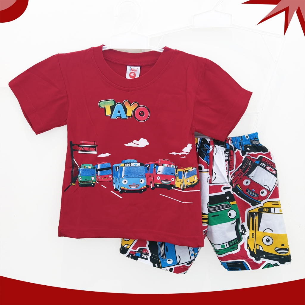 Setelan baju pendek piyama / santai anak anak laki tayo usia 2-5 tahun ikids