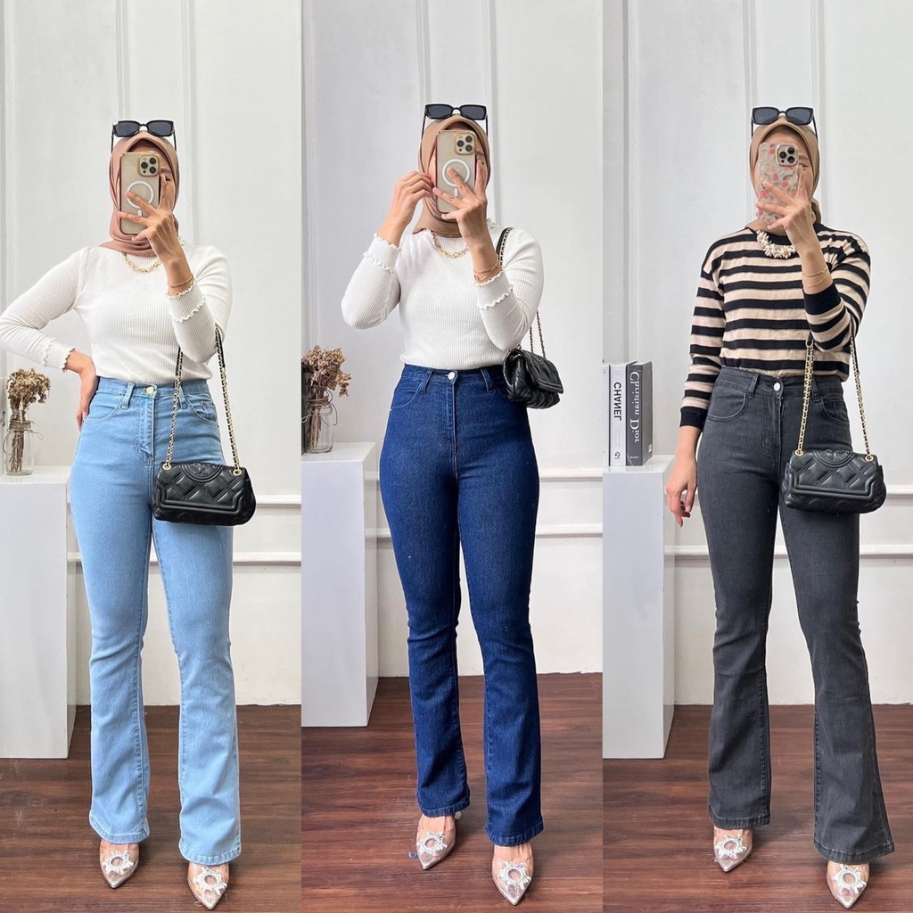 Celana Jeans Cutbray Wanita Highwaist Bb 30-65Kg Celana Cutbray Jeans Ootd Wanita Celana Panjang