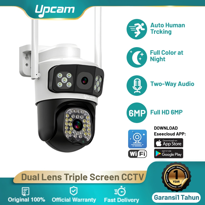 Homeyvibes Upcam Triple Screen Cctv Outdoor Wifi 6Mp Dual Lens Camera Dual Kamera Cctv Wifi Jarak