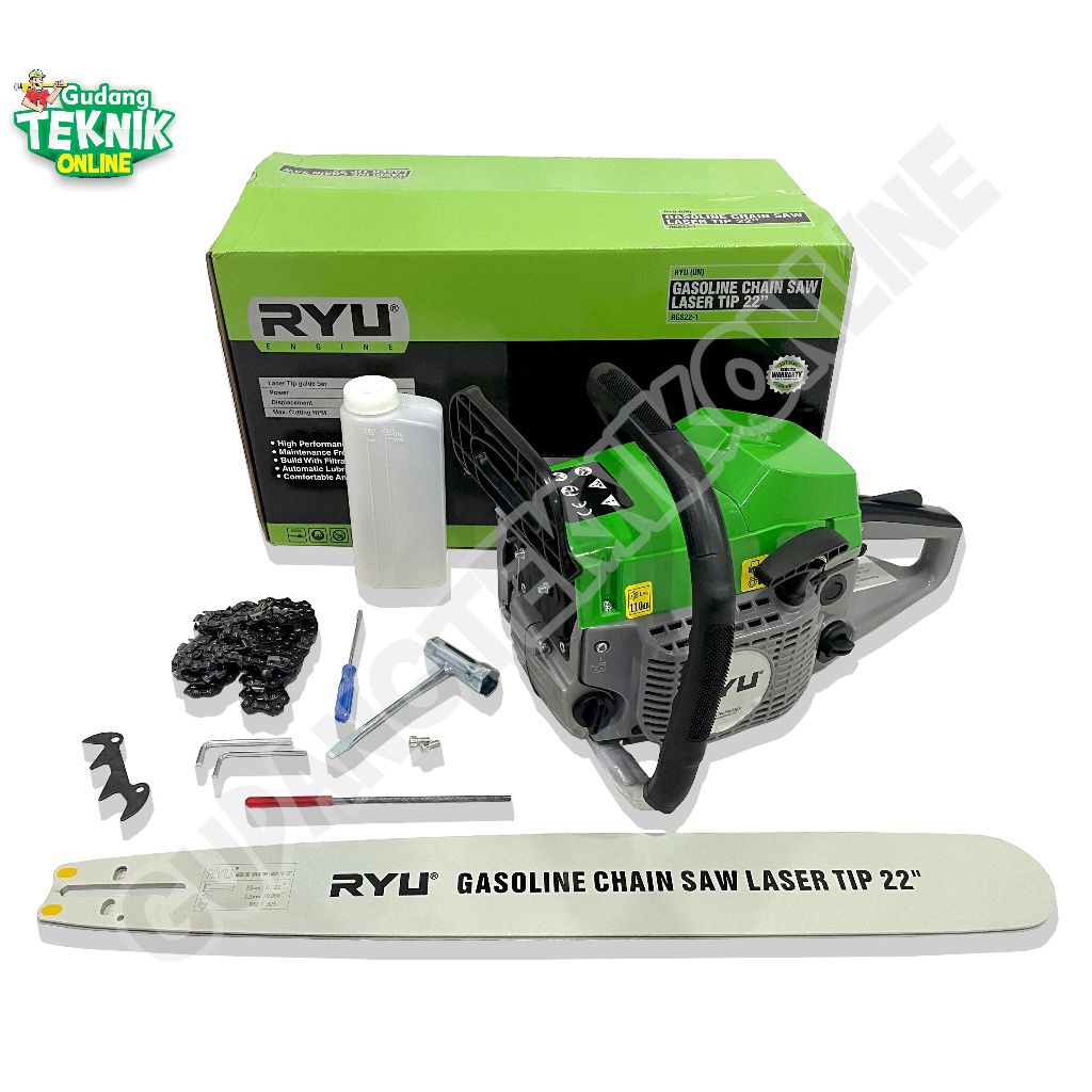 RYU Mesin Gergaji Kayu Chainsaw 22" RGS221 RYU 2 Tak / Mesin Senso Chain Saw Pemotong Potong Belah K