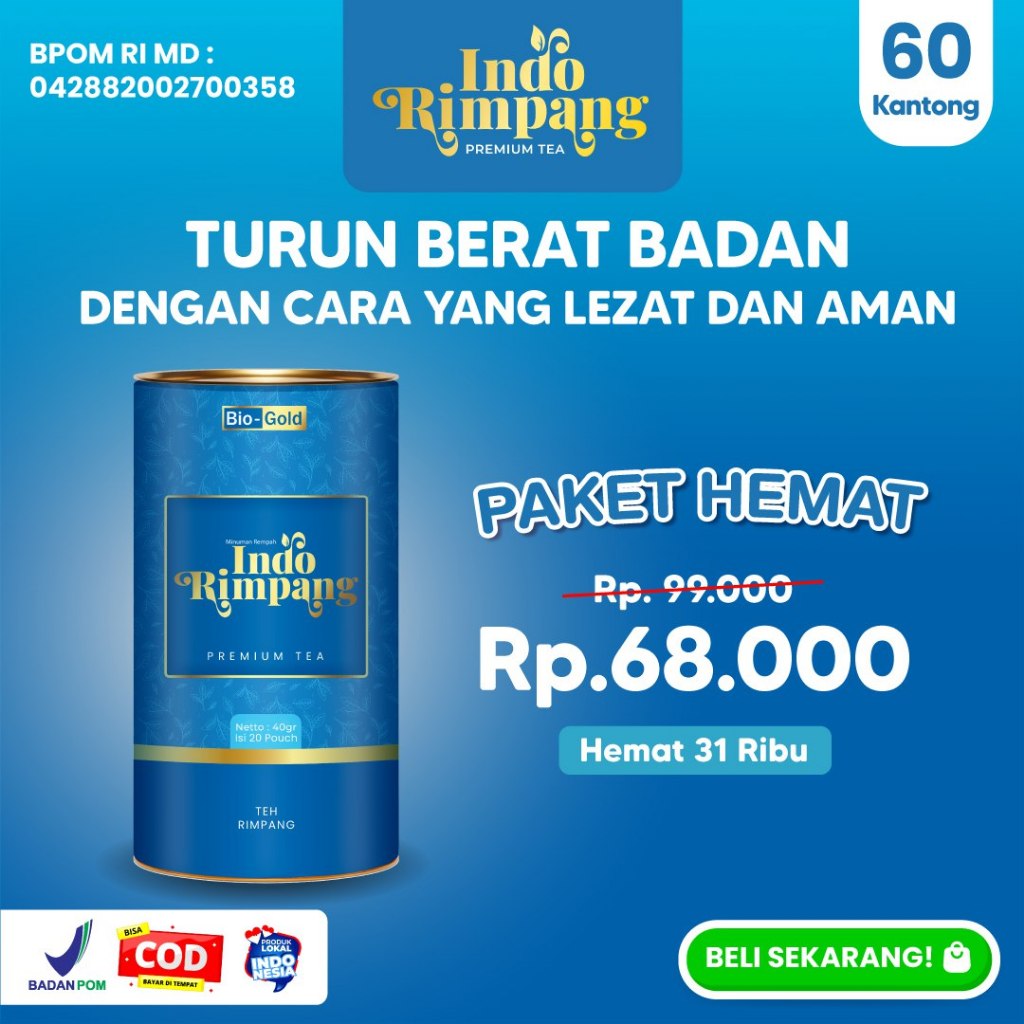

Teh INDO RIMPANG BIO GOLD Premium Tea Bahan Herbal Alami Resep Ala JSR Bantu Melangsingkan Badan