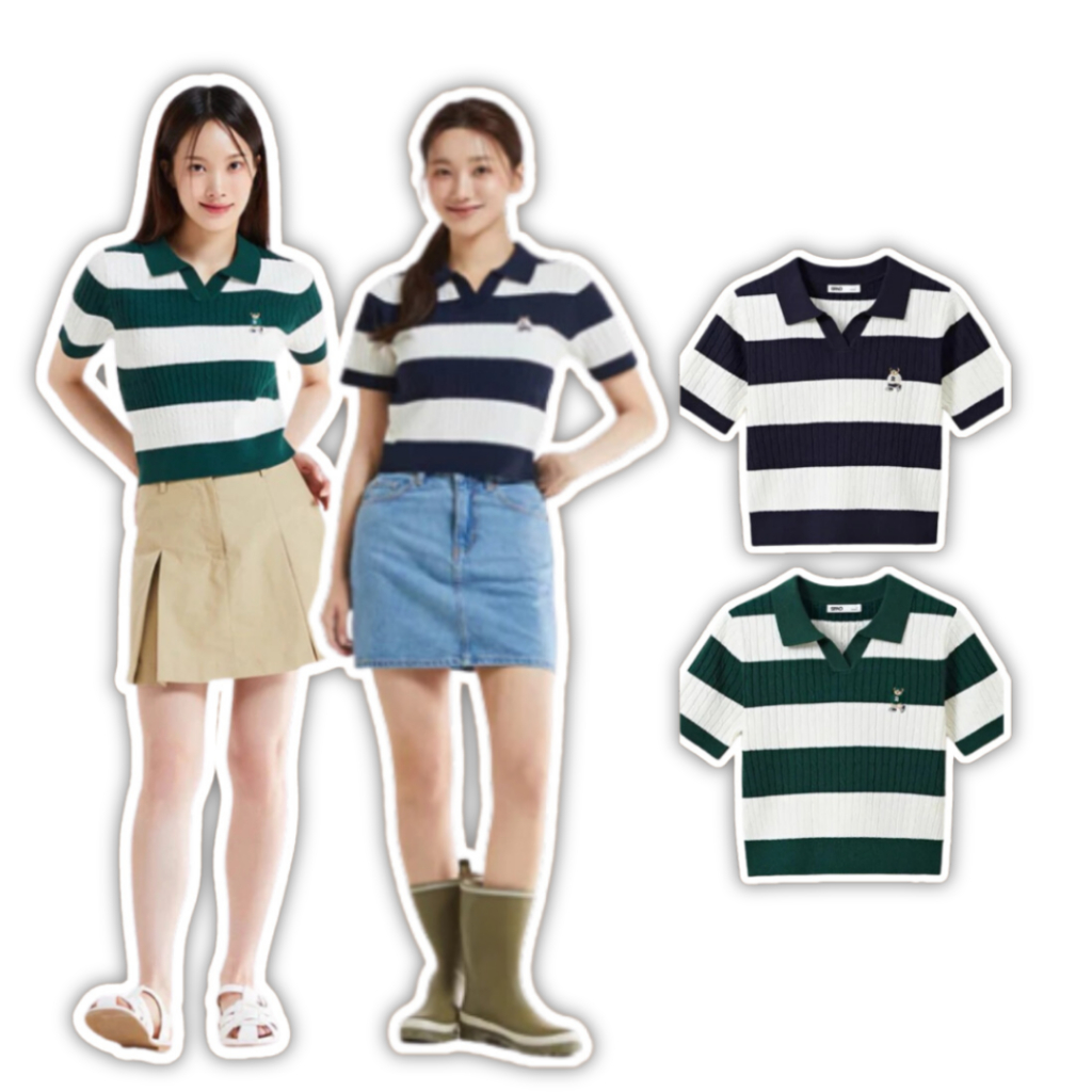 SPAO Woody Bear Vneck Polo Cable Shirt Knit Top