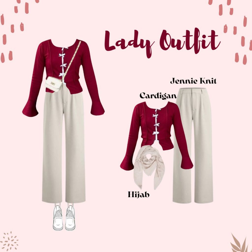 One Set Lady Hijab ( Cardigan Blouse + Jennie Knit + Hijab ) | OOTD Korean Style