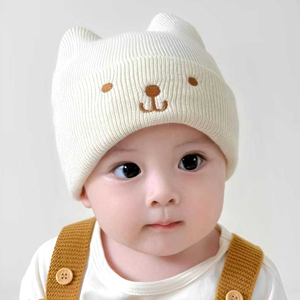 TOPI BAYI KUPLUK RAJUT MOTIF KUCING / TOPI KUPLUK RAJUT BAYI MOTIF KUCING GEN 2