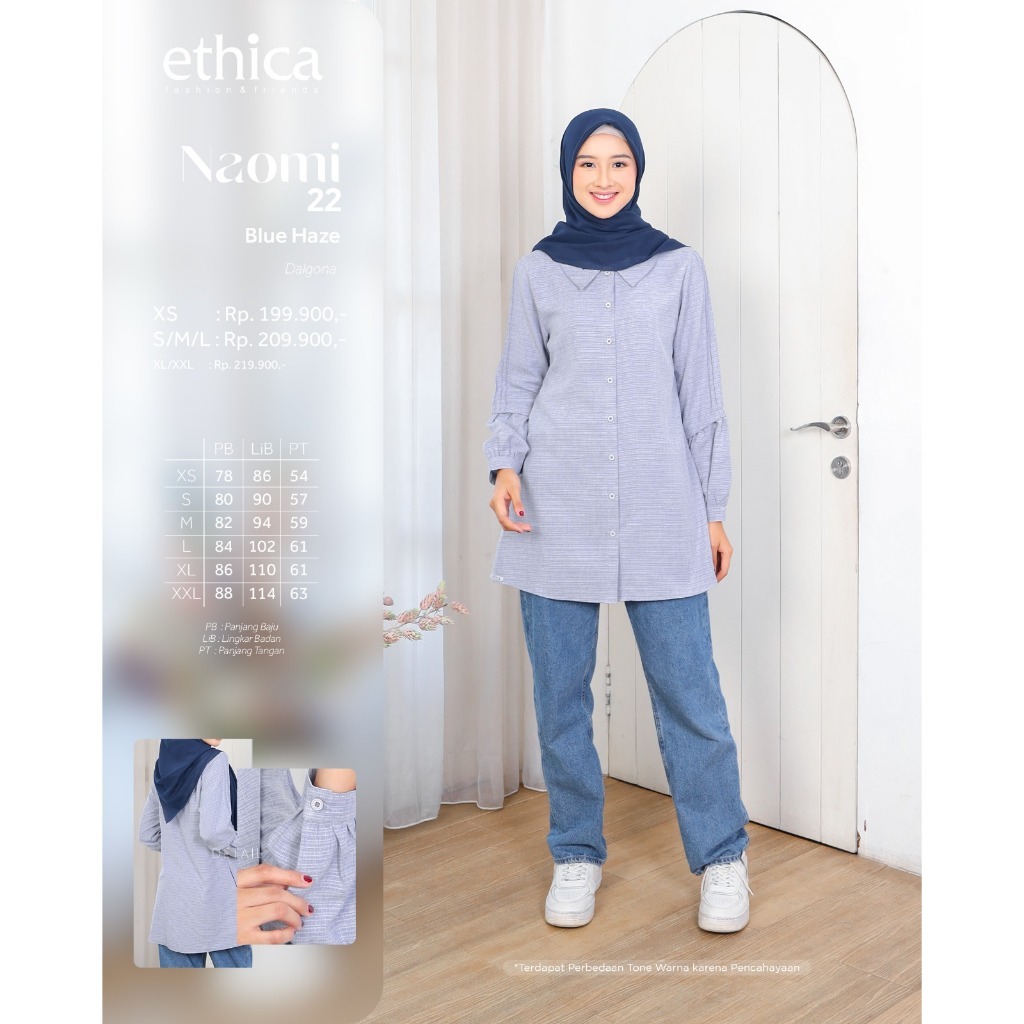Terbaru Tunik Ethica Polos Casual Naomi 22 Blue Haze Dalgona Premium