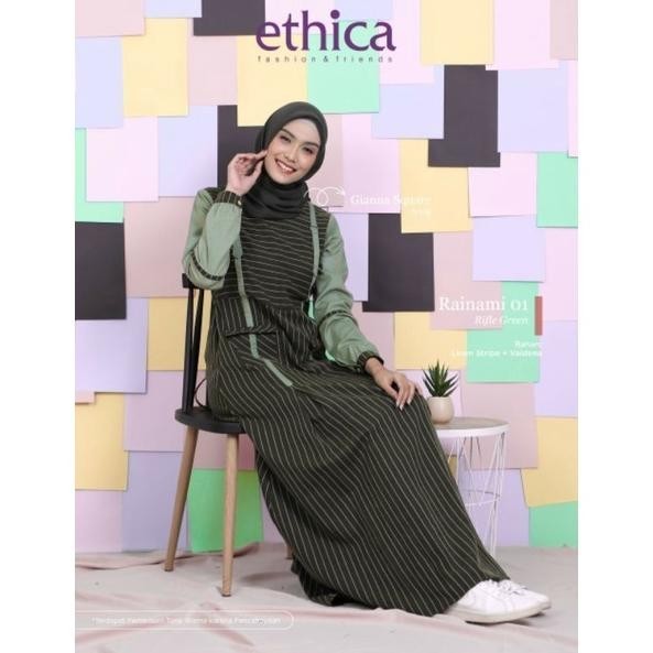 Terbaru Ethica Gamis Muslimah Rainami 01 linen stripe mix valdena premium