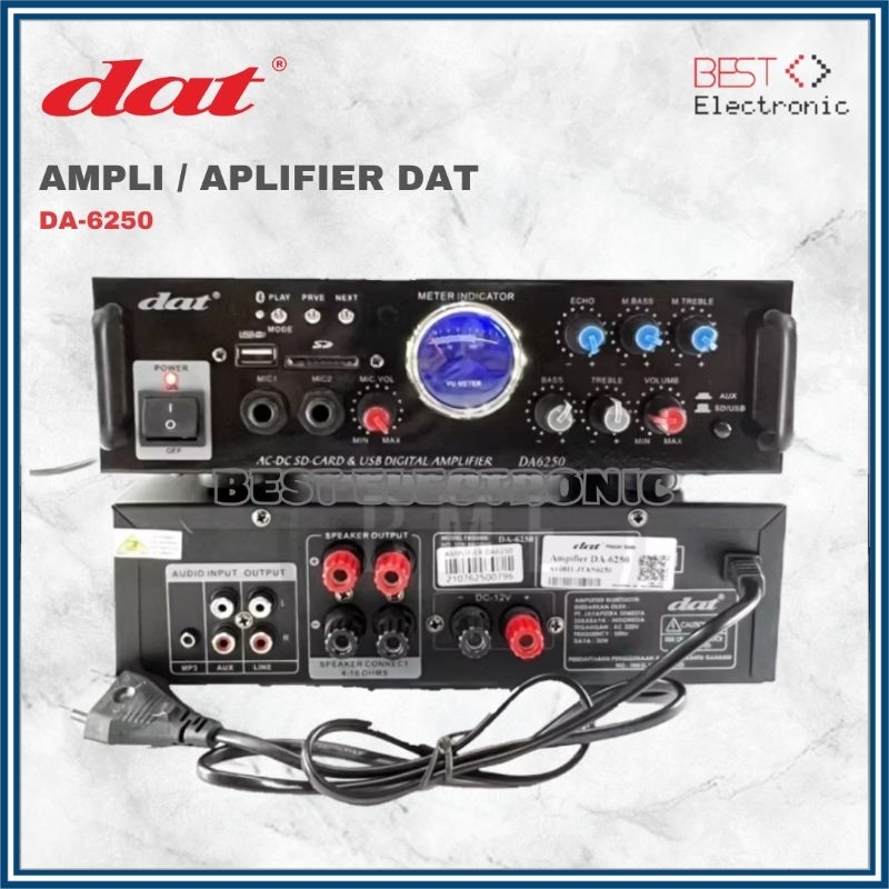 AMPLI KARAOKE DIGITAL BLUETOOTH STEREO AMPLIFIER TREBLE BASS ECHO DAT DA 6250 DA6250 DA-6250 USB SD 