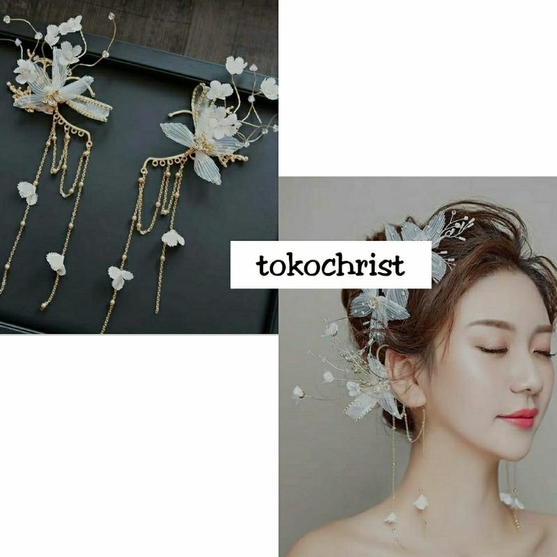 headpiece bentuk earcuff sepasang | aksesoris telinga earclip pesta pengantin manten tunangan shangj
