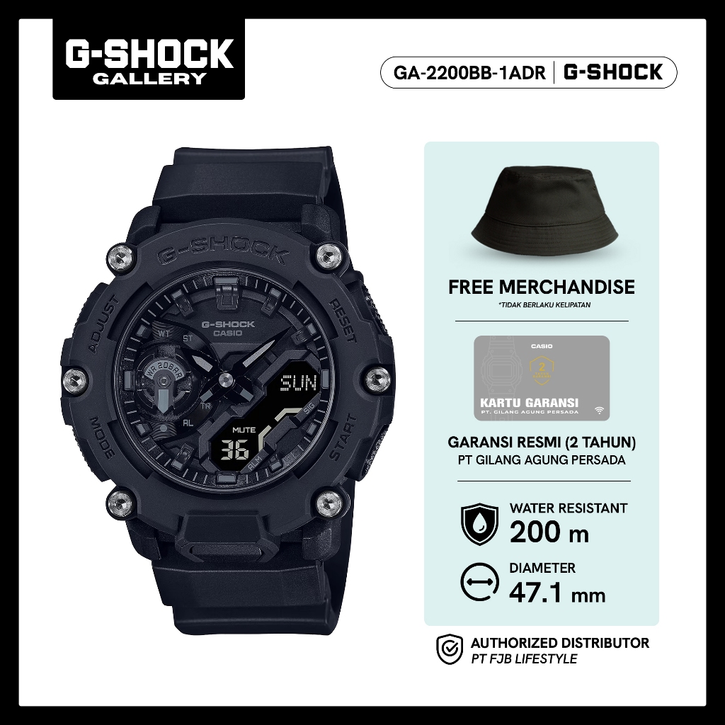 G-Shock Jam Tangan Pria Analog Digital Original GA-2200BB-1ADR