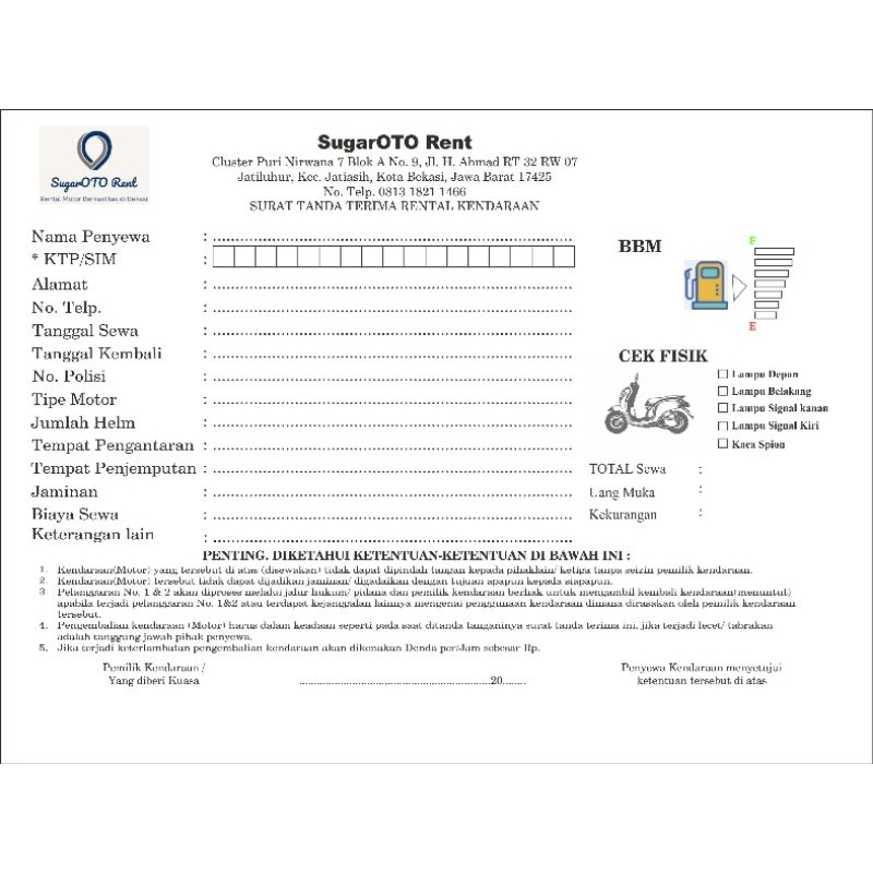 

Nota Custom Rental Motor 2