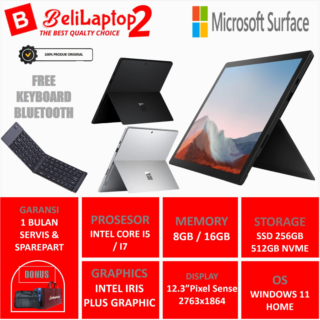 Microsoft surface Pro 7 plus Intel Core i5 1135G7 ram 16gb ssd 256gb 12.3 2K Fordable Keyboard Bluet